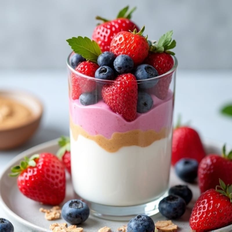 Greek Yogurt Protein Parfait with Mixed Berries and Almond Butter