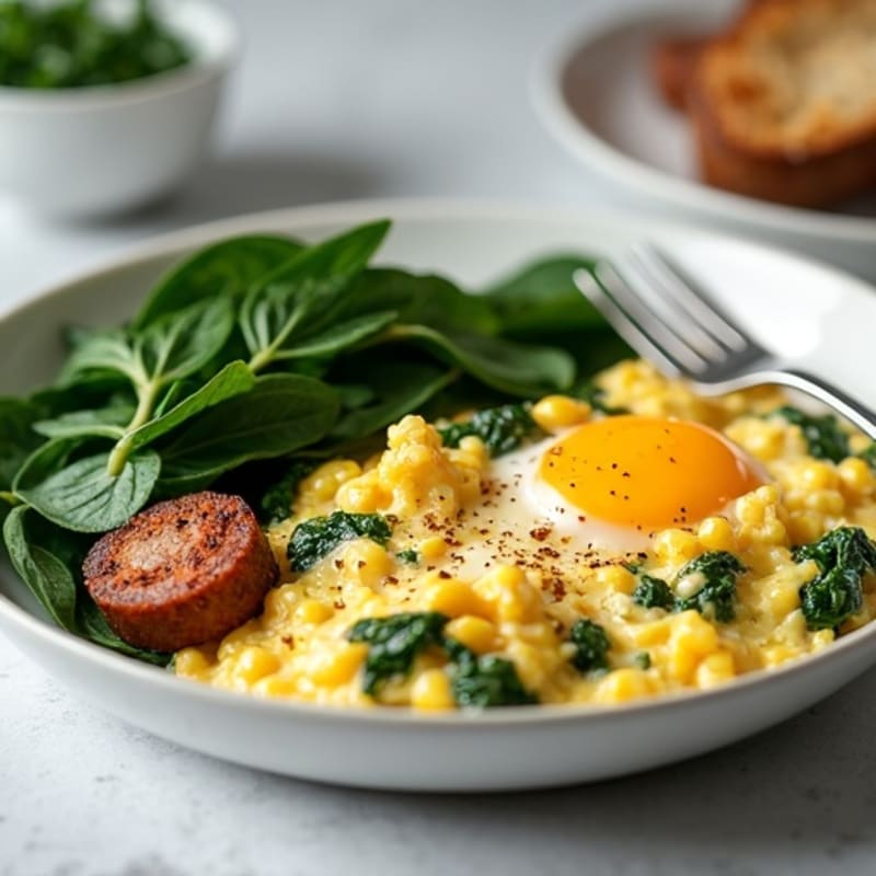 Egg White Scramble with Spinach and Grilled Turkey Sausage