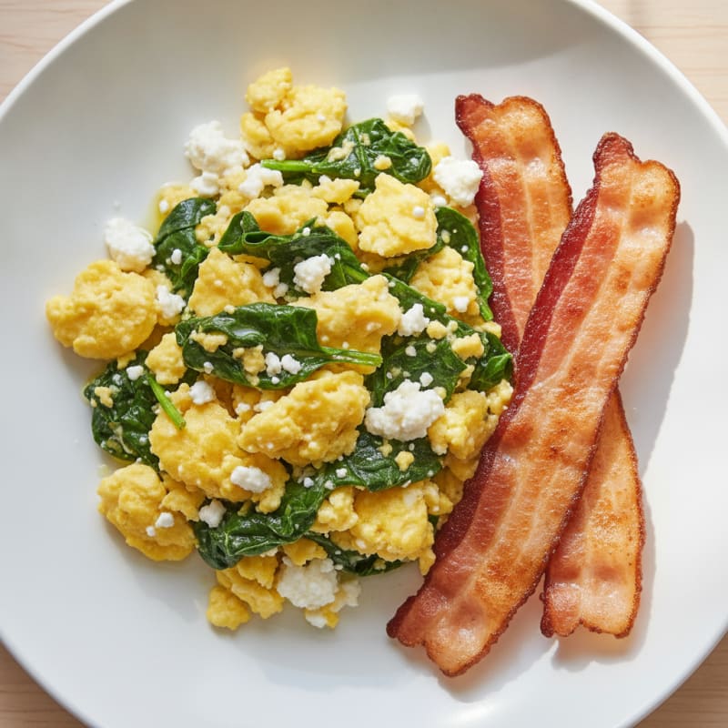 Cottage Cheese Scramble with Spinach and Turkey Bacon