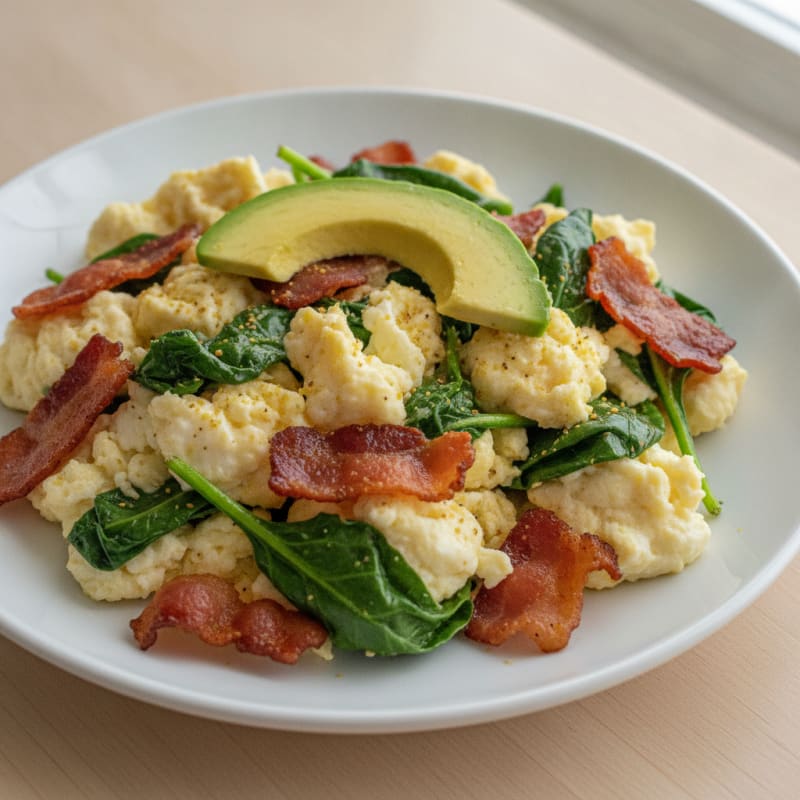 Egg White and Spinach Scramble with Turkey Bacon