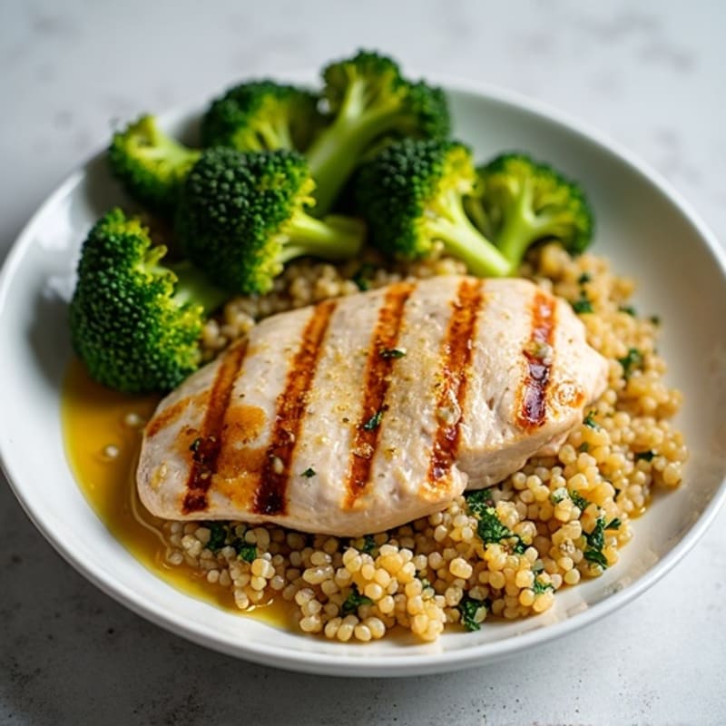 Grilled Chicken Breast with Quinoa and Roasted Broccoli