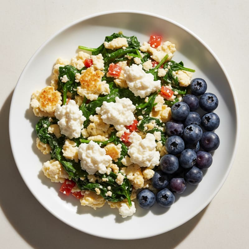 Egg White and Spinach Scramble with Cottage Cheese