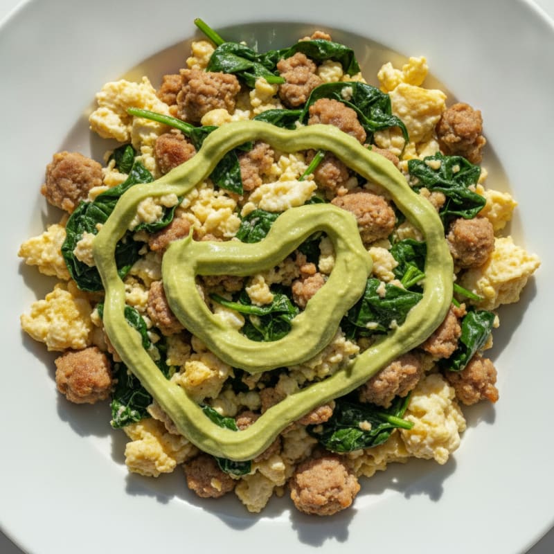 Egg White Spinach Scramble with Turkey Sausage