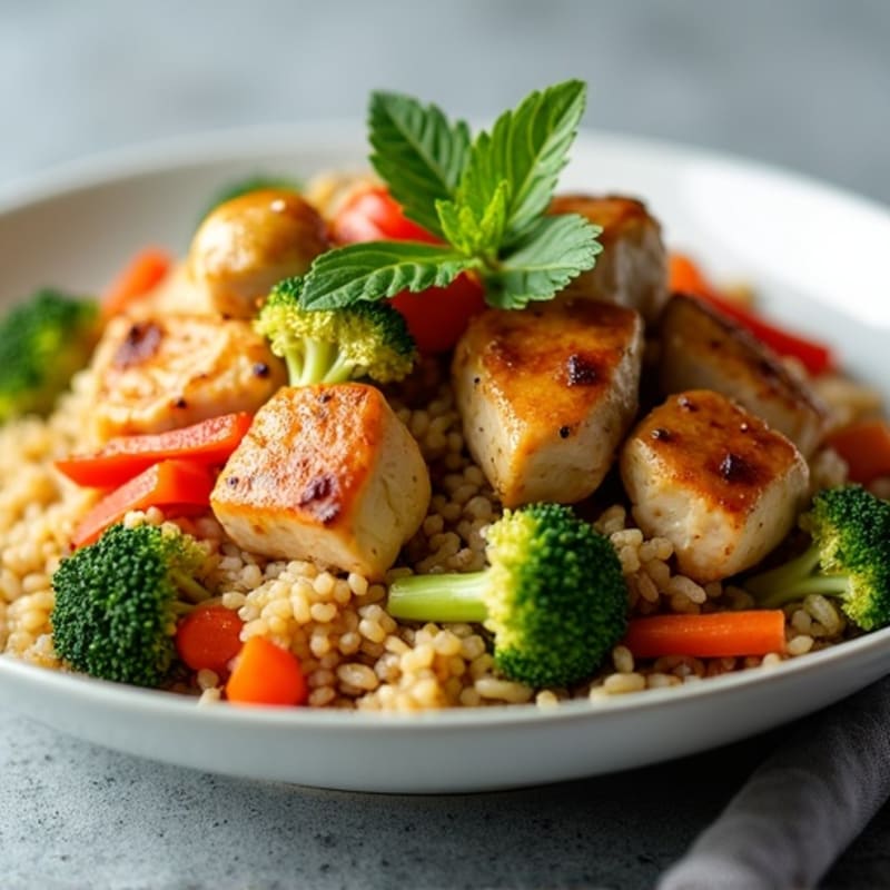 Chicken Stir-Fried Brown Rice with Crispy Vegetables