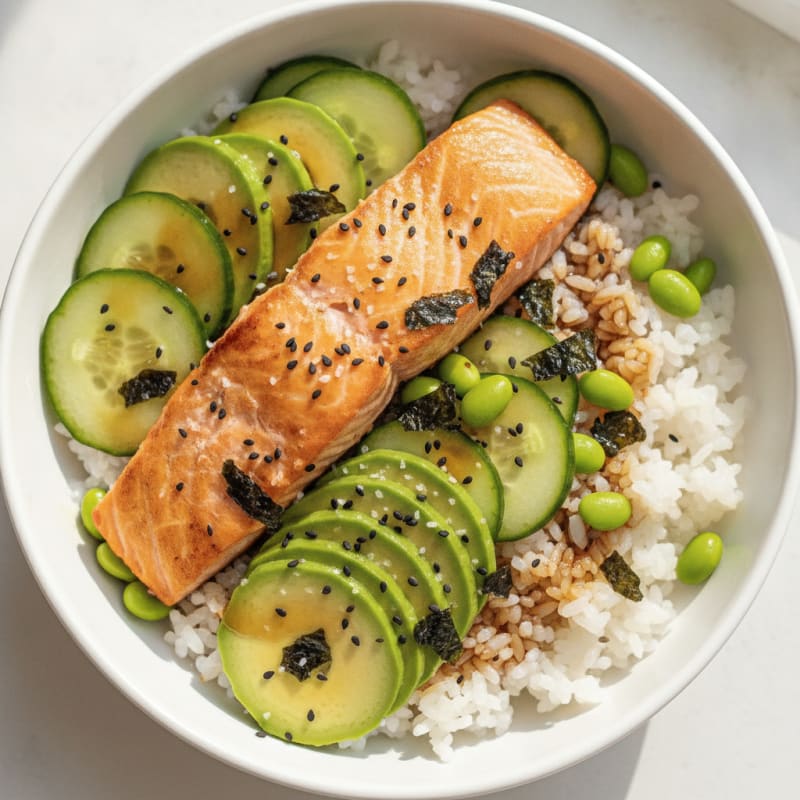 Sushi Rice Bowl with Salmon and Avocado