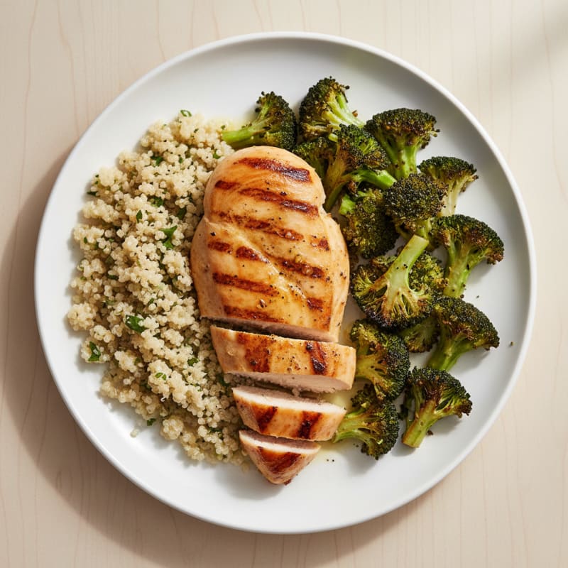 Grilled Chicken Breast with Quinoa and Roasted Broccoli
