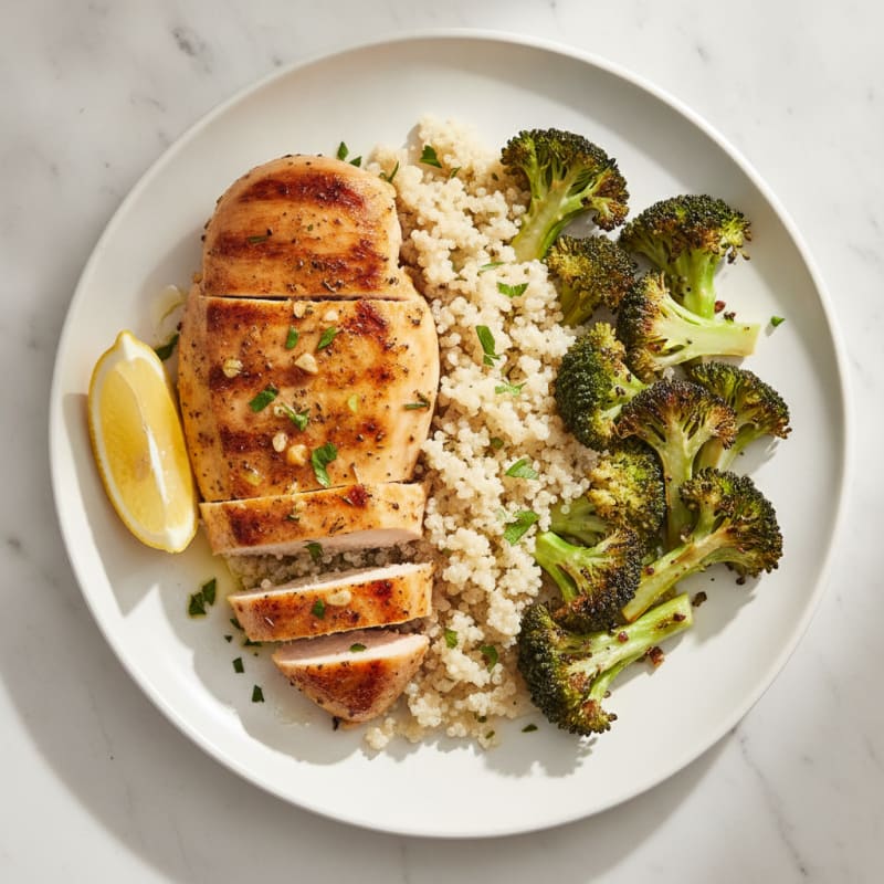 Grilled Chicken Breast with Quinoa and Roasted Broccoli