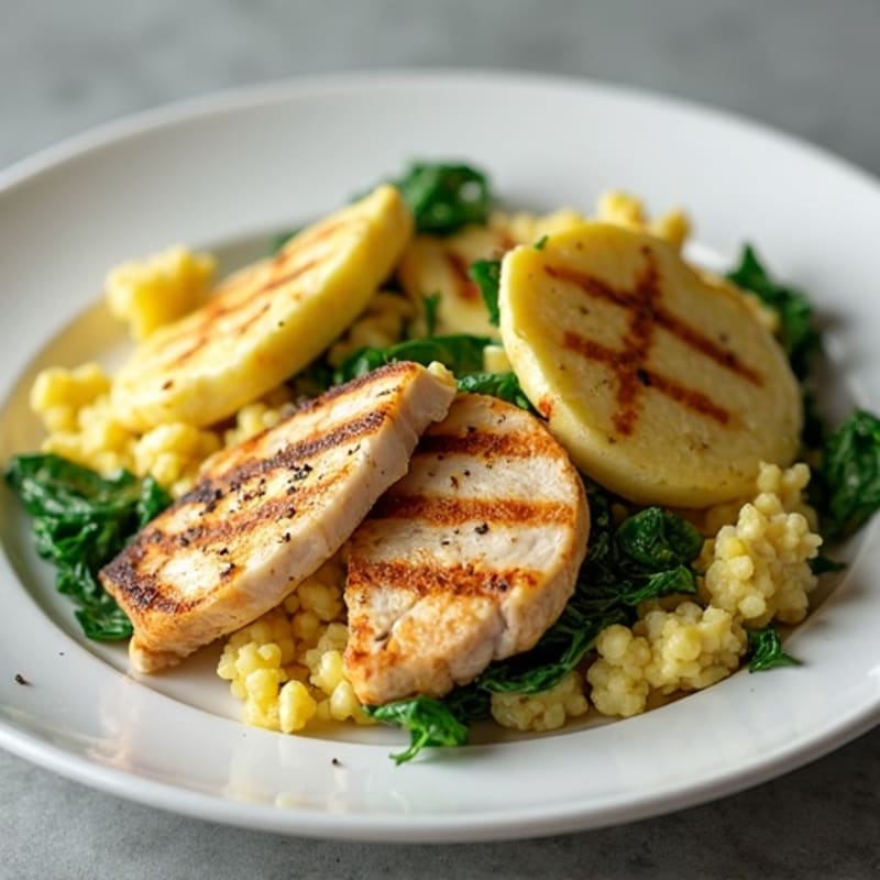 Egg White Spinach Scramble with Grilled Chicken Breast