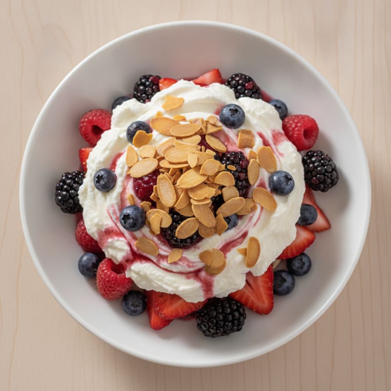 Greek Yogurt Protein Parfait with Mixed Berries and Almonds