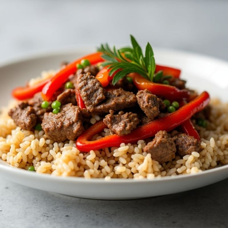 Lean Beef Stir Fry with Bell Peppers and Brown Rice