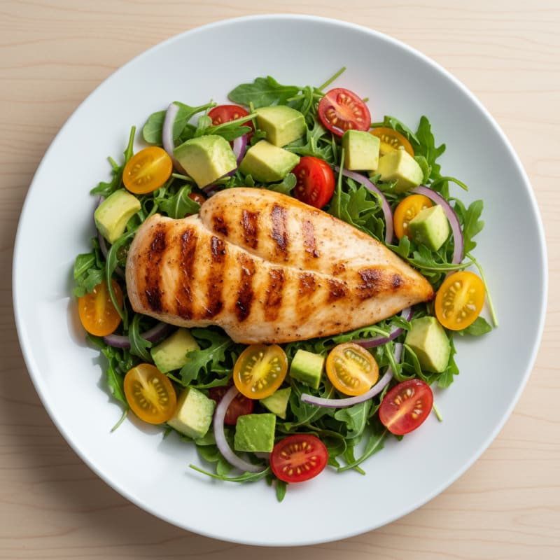 Grilled Chicken Breast with Avocado and Tomato Salad