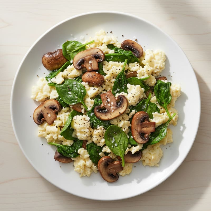 Egg White Spinach Scramble with Sautéed Mushrooms