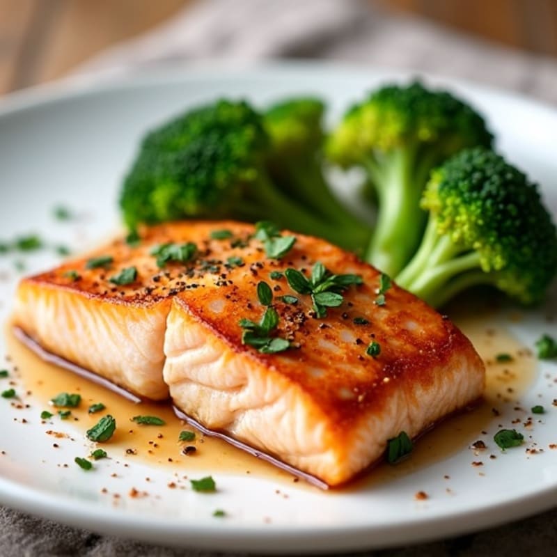 Seared Ginger-Soy Salmon with Steamed Broccoli