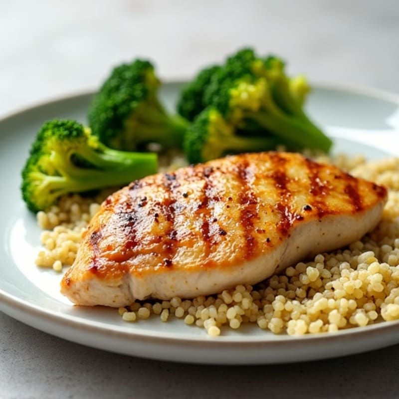 Grilled Chicken Breast with Quinoa and Roasted Broccoli