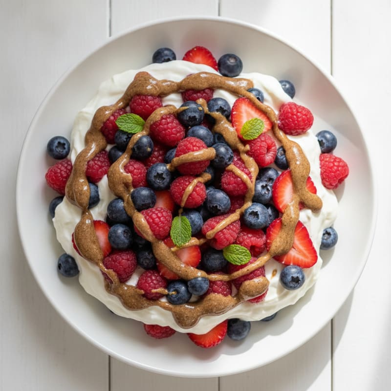 Greek Yogurt Protein Parfait with Mixed Berries and Almond Butter