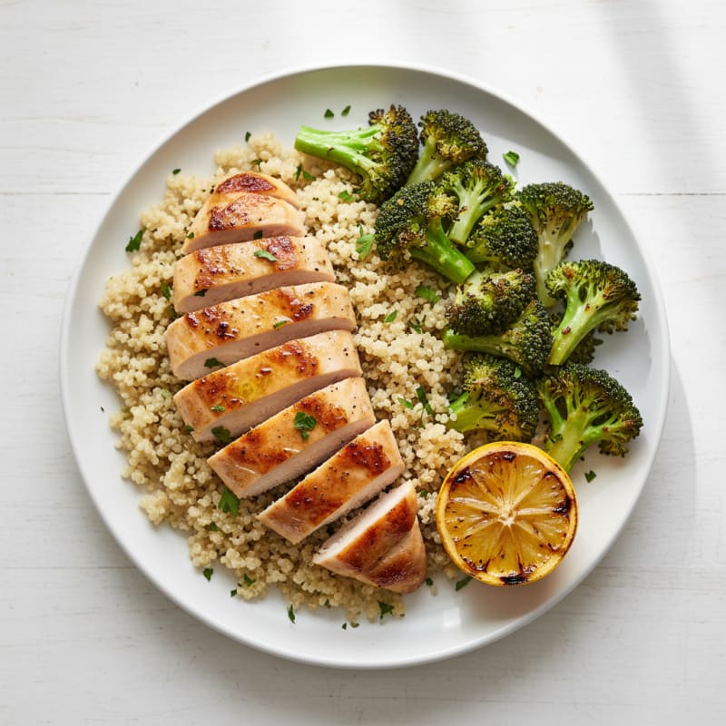 Grilled Chicken Breast with Quinoa and Roasted Broccoli