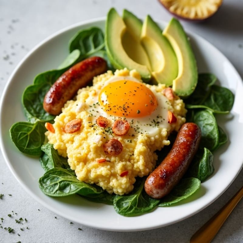 Egg White Scramble with Turkey Sausage and Spinach