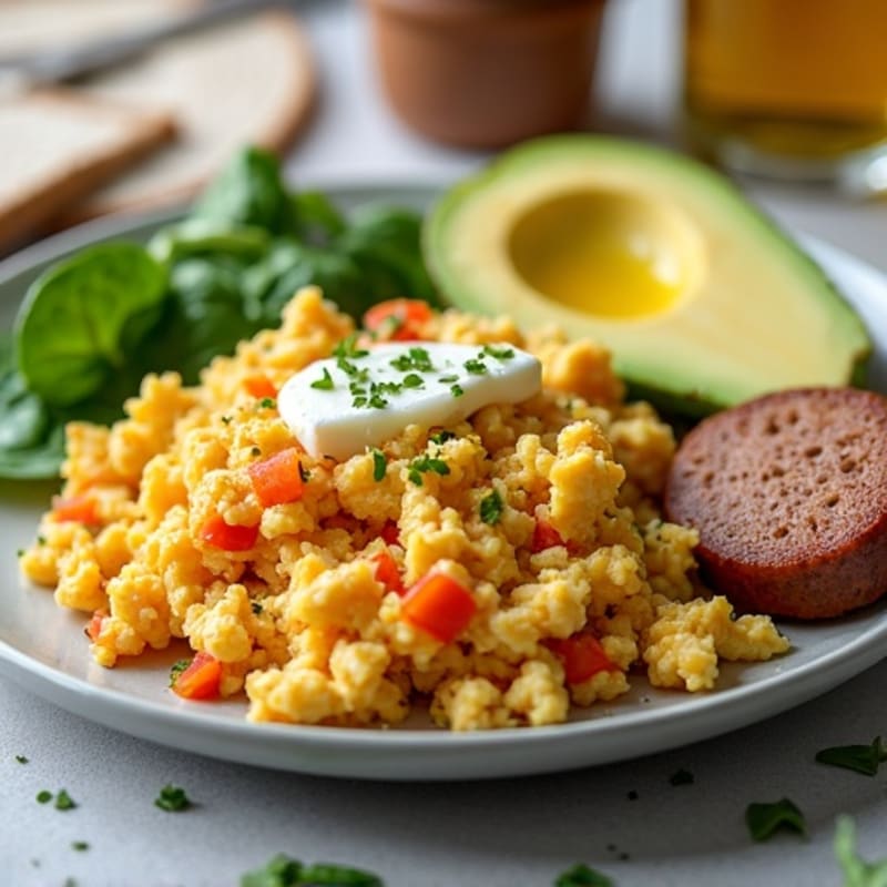 Egg White and Turkey Sausage Scramble with Cottage Cheese
