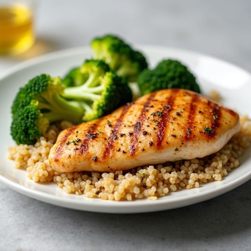 Grilled Chicken Breast with Quinoa and Roasted Broccoli