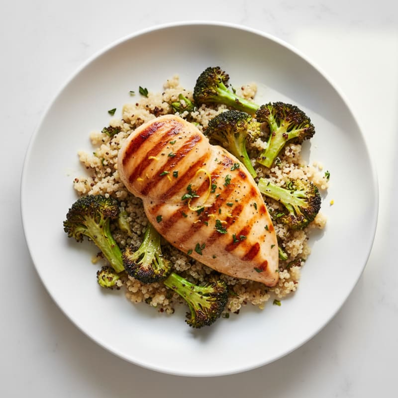 Grilled Chicken Breast with Roasted Broccoli and Quinoa