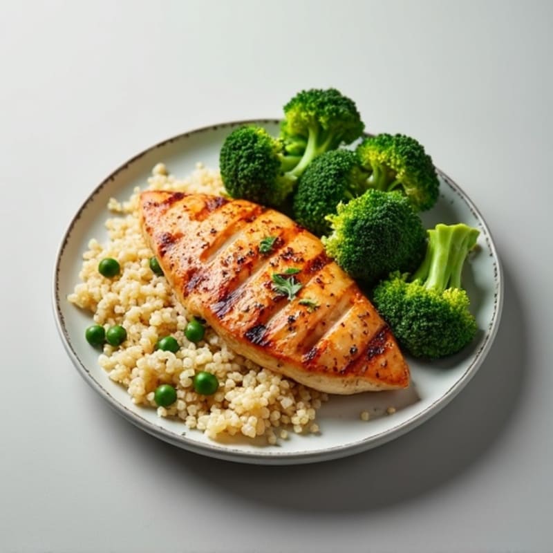 Grilled Chicken Breast with Steamed Broccoli and Quinoa