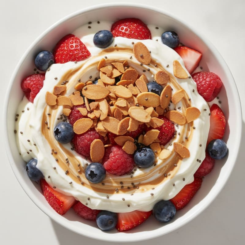 Greek Yogurt Protein Parfait with Mixed Berries and Almonds