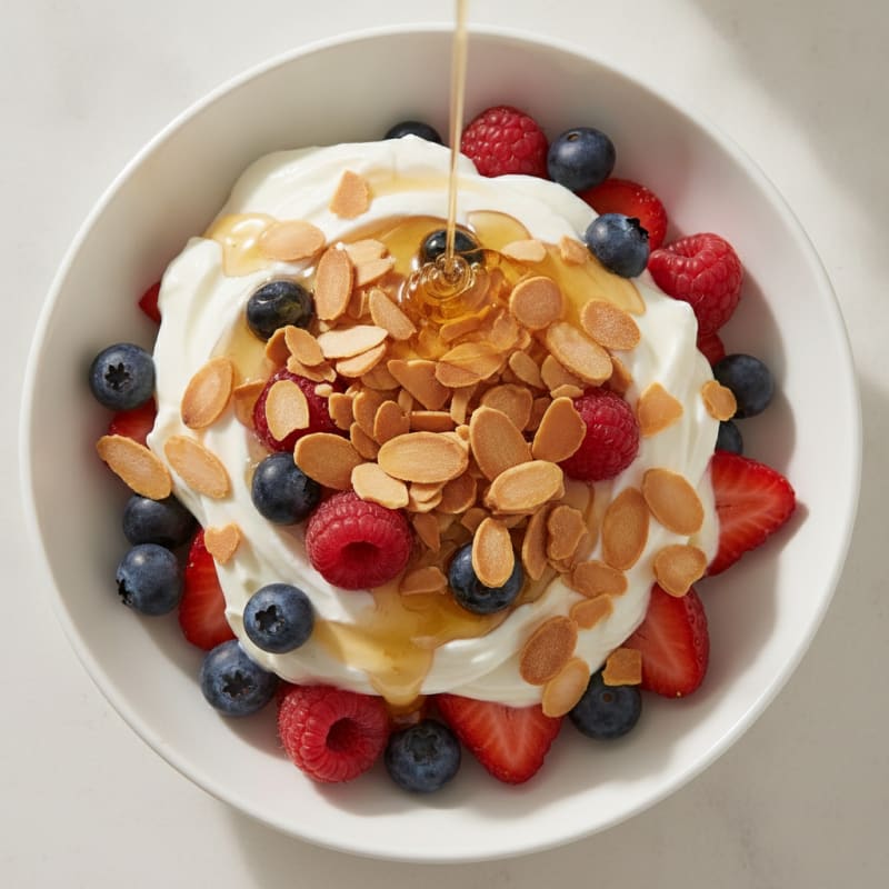 Greek Yoghurt Parfait with Mixed Berries and Almonds
