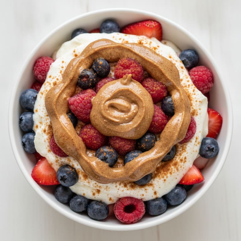 Greek Yogurt Protein Parfait with Mixed Berries and Almond Butter
