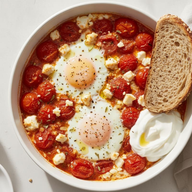 Baked Eggs with Roasted Tomatoes and Feta