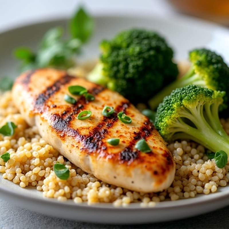 Grilled Chicken Breast with Quinoa and Roasted Broccoli