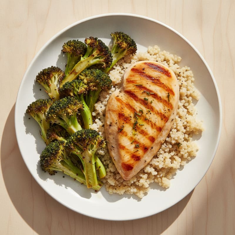 Grilled Chicken Breast with Quinoa and Roasted Broccoli
