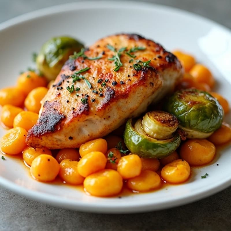 Sweet Potato Gnocchi with Pan-Seared Chicken and Crispy Brussels Sprouts
