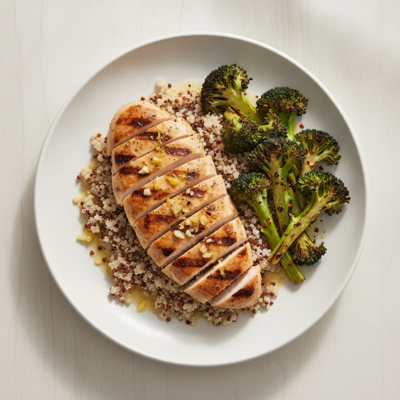 Grilled Chicken Breast with Quinoa and Roasted Broccoli