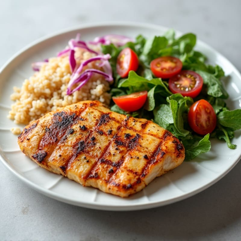 Grilled Chicken Breast with Brown Rice and Fresh Salad
