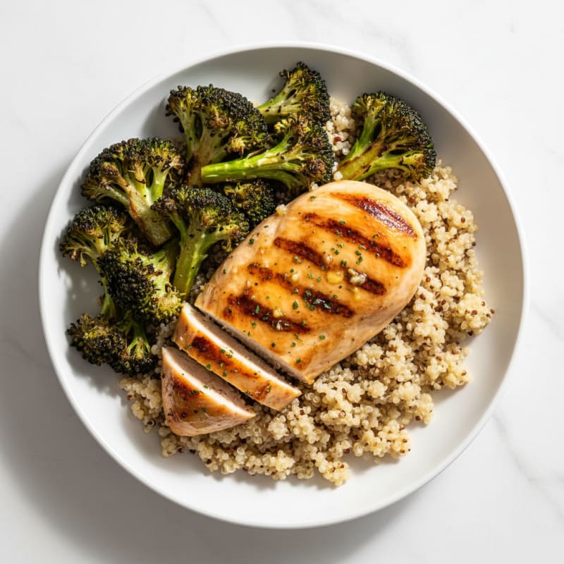 Grilled Chicken Breast with Quinoa and Roasted Broccoli