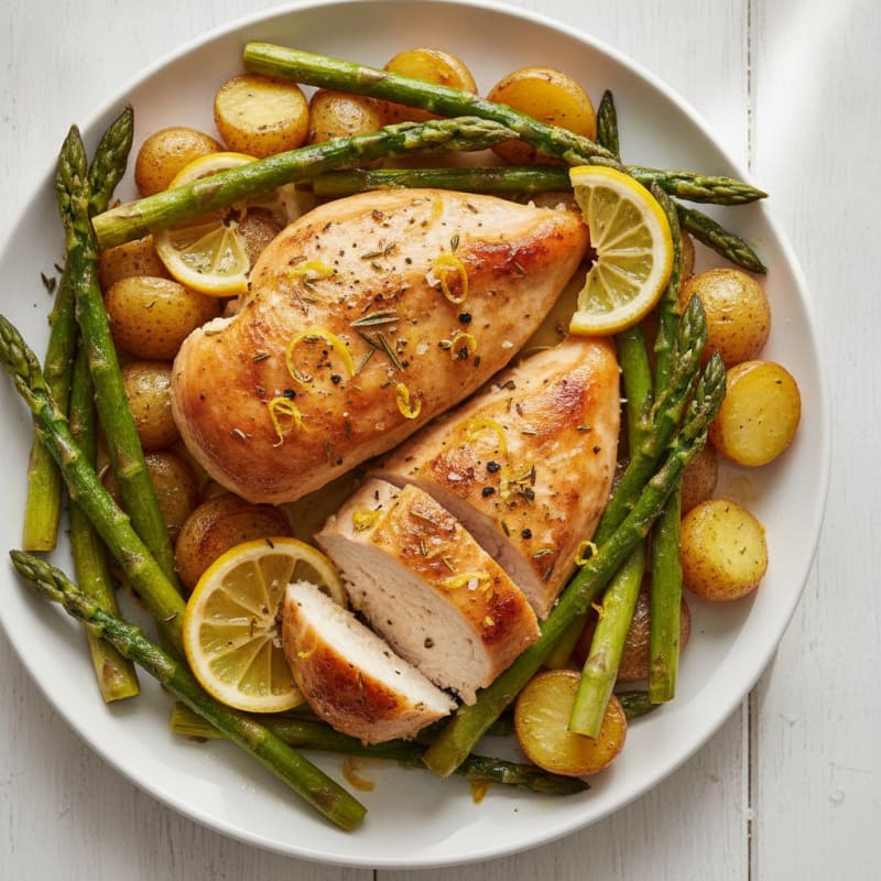 Lemon Herb Roasted Chicken with Asparagus