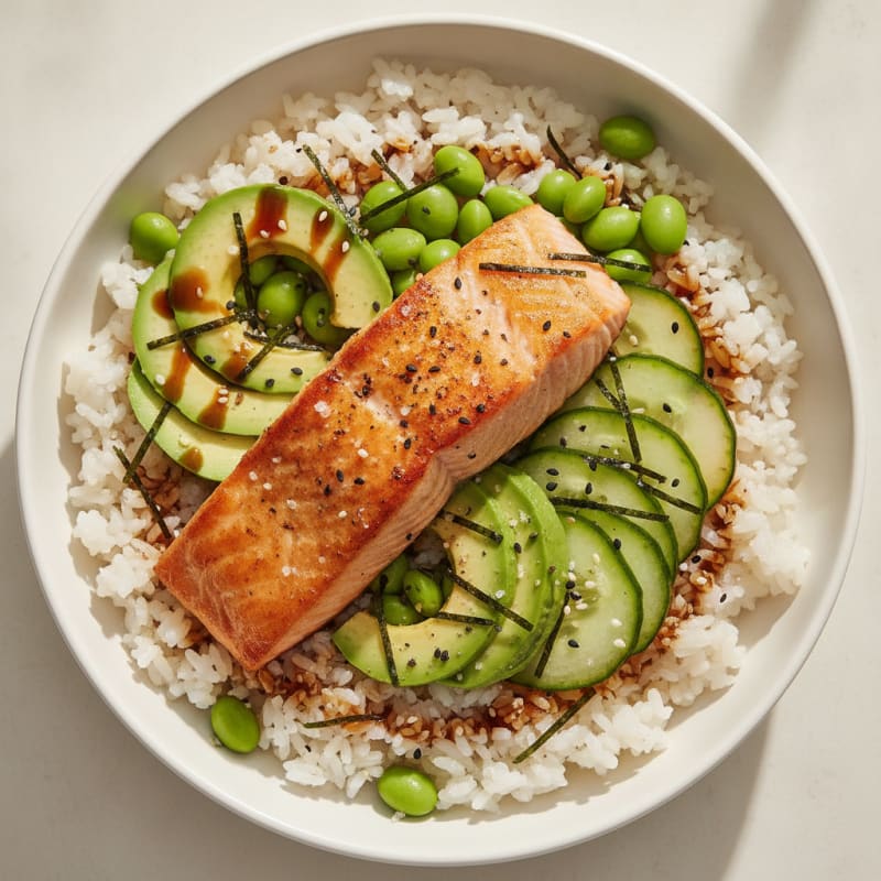 Sushi Rice Bowl with Salmon and Avocado