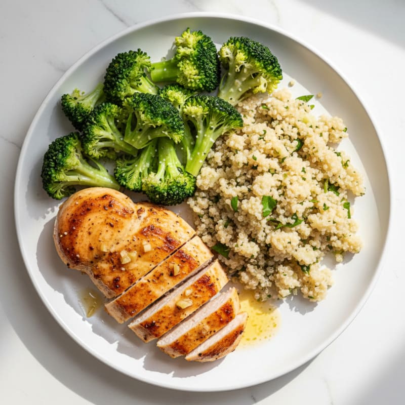 Grilled Chicken Breast with Steamed Broccoli and Quinoa