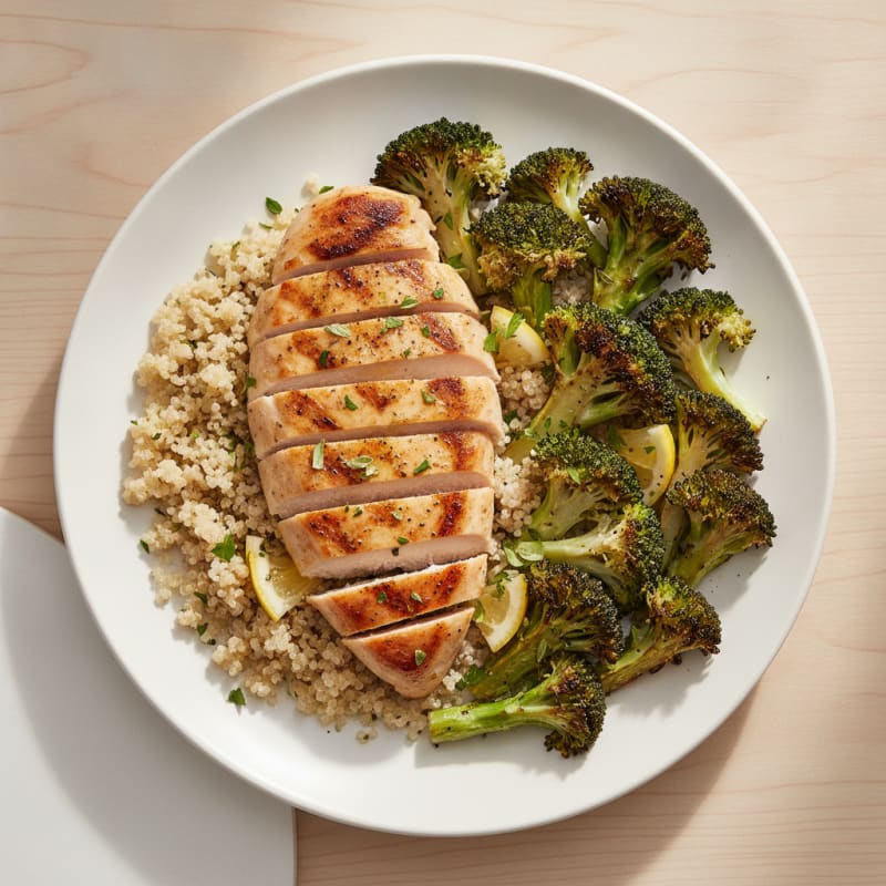 Grilled Chicken Breast with Quinoa and Roasted Broccoli