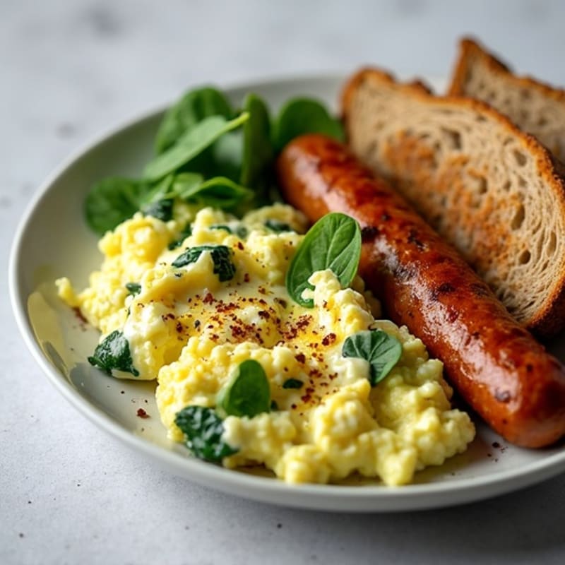 Egg White and Spinach Scramble with Turkey Sausage