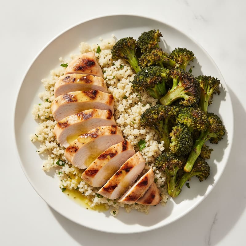 Grilled Chicken Breast with Quinoa and Roasted Broccoli