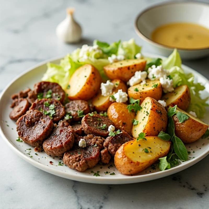 Sheet Pan Ground Beef and Roasted Potatoes with Crisp Lettuce Salad