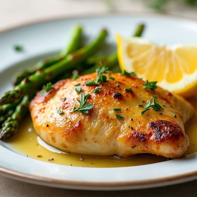 Crispy Lemon Herb Roasted Chicken with Roasted Asparagus