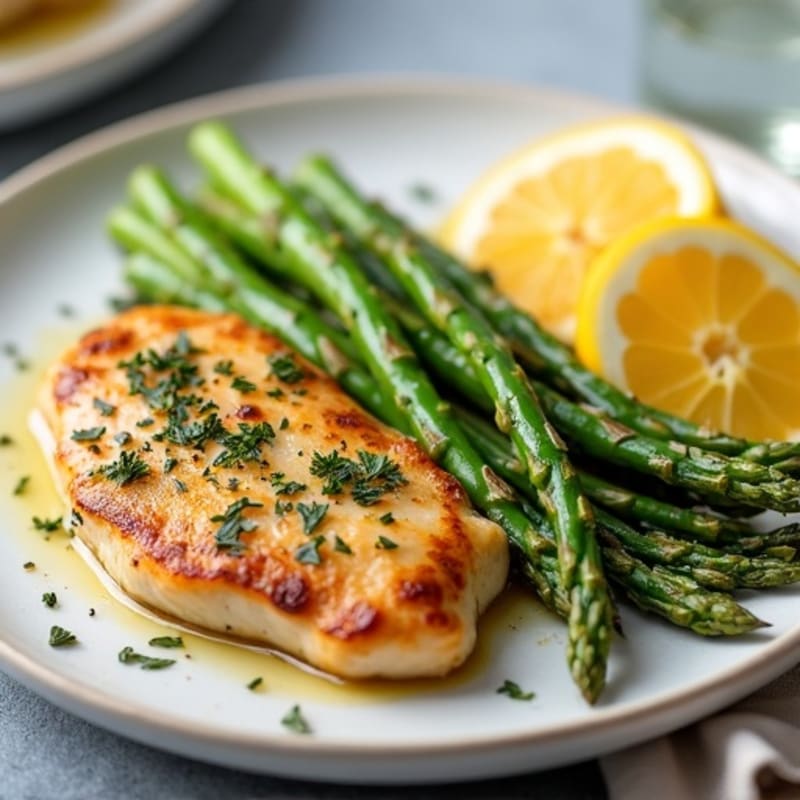 Lemon Garlic Pan-Seared Chicken with Roasted Asparagus
