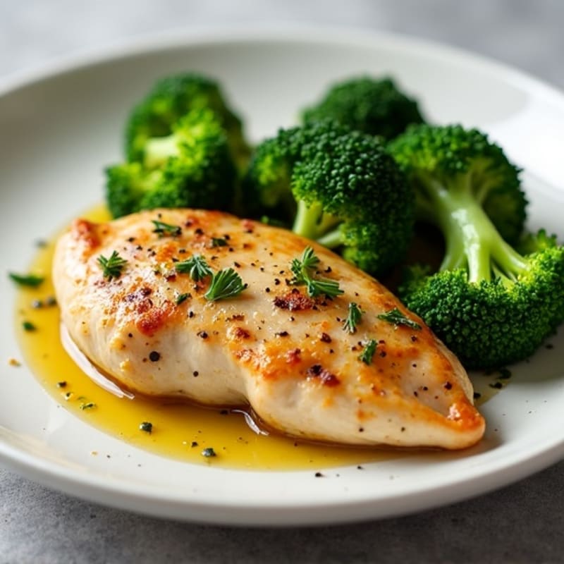 Garlic Herb Pan-Seared Chicken with Roasted Broccoli