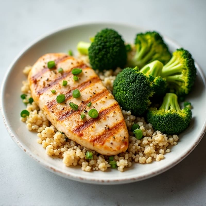Grilled Chicken Breast with Quinoa and Roasted Broccoli