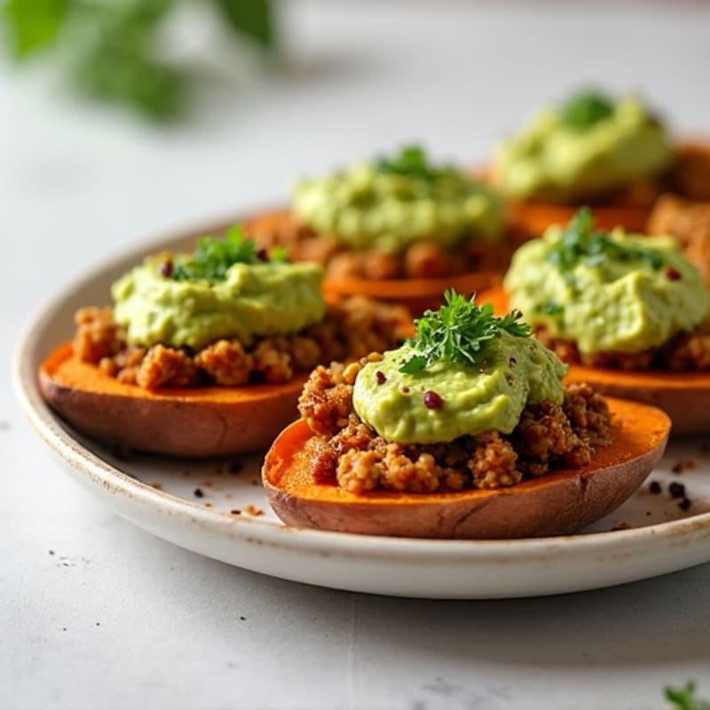 Roasted Sweet Potato Boats with Spiced Ground Turkey and Creamy Avocado