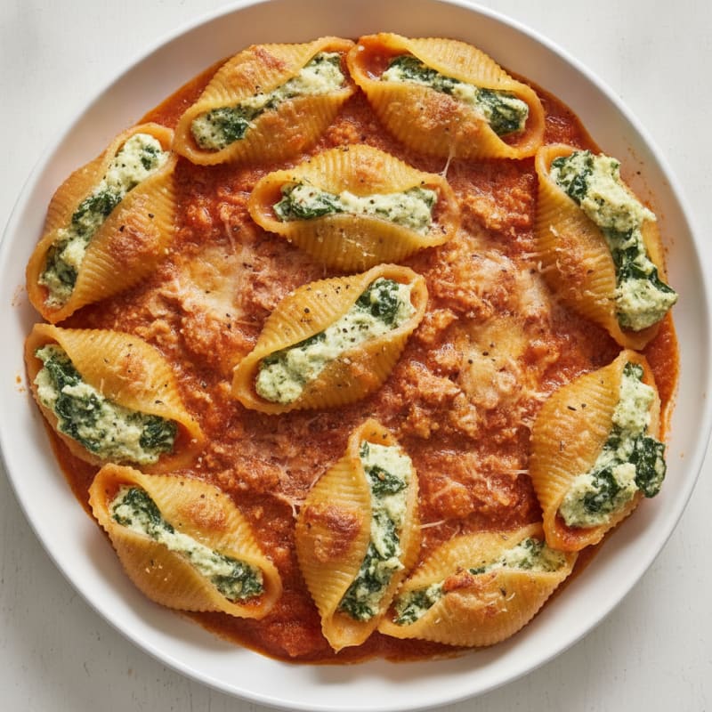 Spinach Ricotta Stuffed Shells Baked Marinara