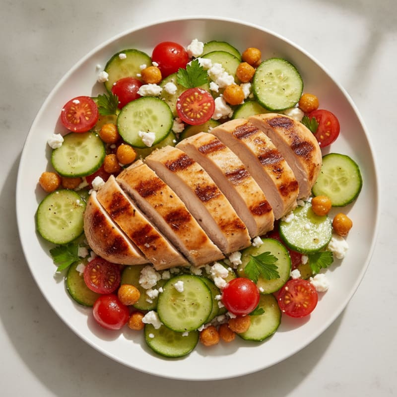 Cucumber Tomato Feta Salad with Grilled Chicken