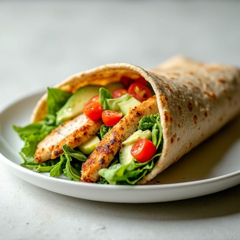 Grilled Chicken Whole Wheat Wrap with Fresh Greens and Creamy Avocado